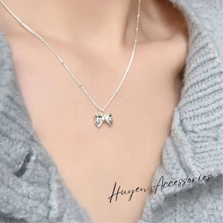 Dây chuyền mạ bạc S925 mặt hình nơ đơn giản dễ thương - Huyền Accessories - HN77