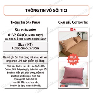 Áo Gối Nằm Cotton Tici, Vỏ Gối Đủ Size 35x50 45x65 50x70, Mềm Mịn Không Xù