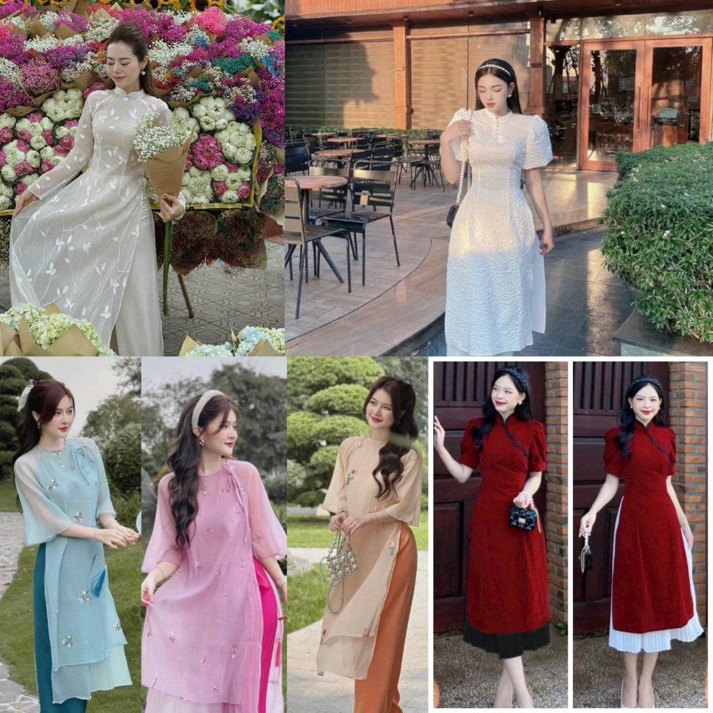 Áo Dài Cách Tân Cổ Tròn Dáng Suông Thêu Hoa 4 Tà Phối Quần Màu Áo Dài Mặc Tết Bigsize Quỳnh Anh Từ 50kg Đến 100kg SBX111