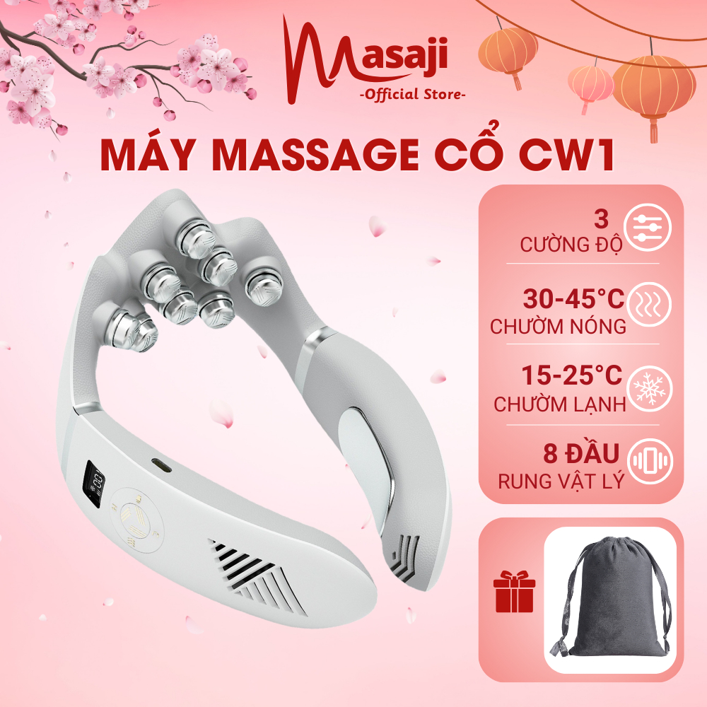 Máy massage cổ nóng lạnh CW01 với 8 đầu xung điện TENS, mát xa cao cấp giúp giảm đau mỏi cổ vai gáy