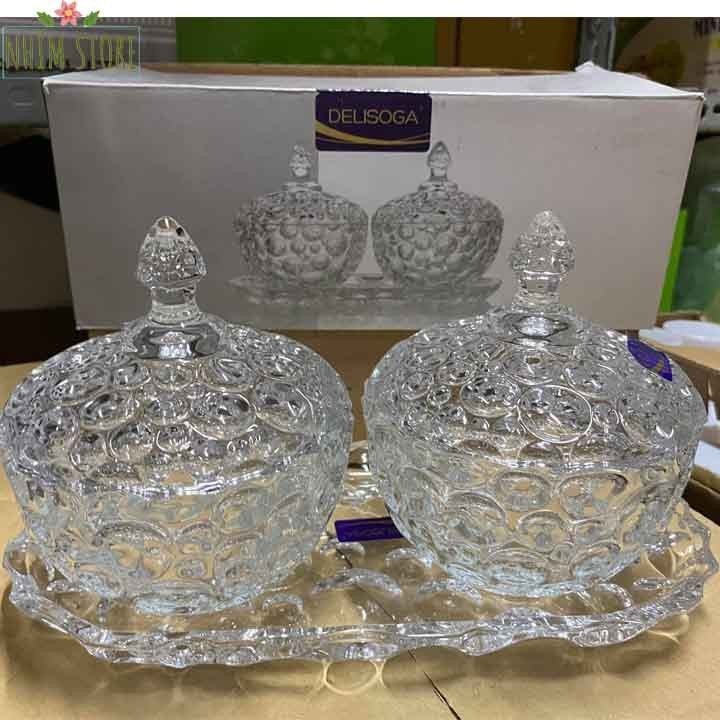 Bộ 2 hũ thủy tinh pha lê đựng mứt hạt dưa #2032/L3