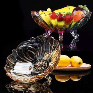 Đĩa Thủy Tinh Đựng Trái Cây 3 Chân. Đĩa thả hoa, đĩa để hoa quả 3 chân thủy tinh pha lê 22cm