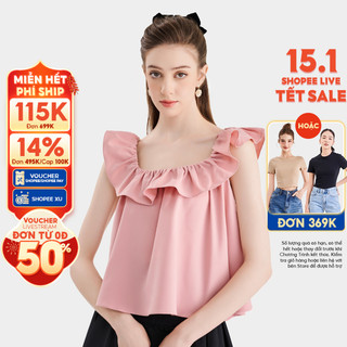 Áo kiểu form suông cổ phối bèo thắt nơ lưng - cblh073723