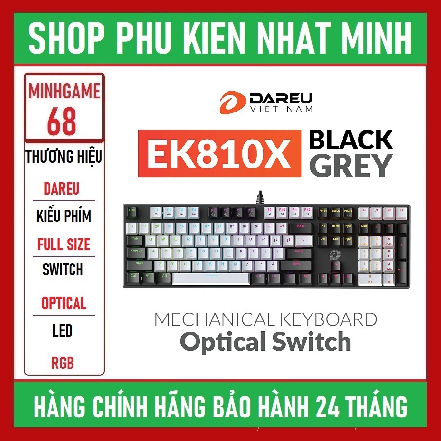 Bàn phím DAREU EK810X Black Grey Optical Phím cơ siêu rẻ full size chính hãng bảo hành 24 tháng