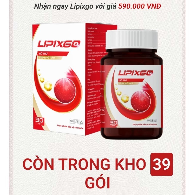 Viên uống Lipixgo hỗ trợ giảm mỡ máu tim mạch - hộp 30 viên  - Liulyshop