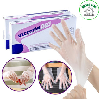 hộp 100 găng tay victoria bay dùng 1 lần tiện lợi, găng tay siêu dai không mùi TPE 0200