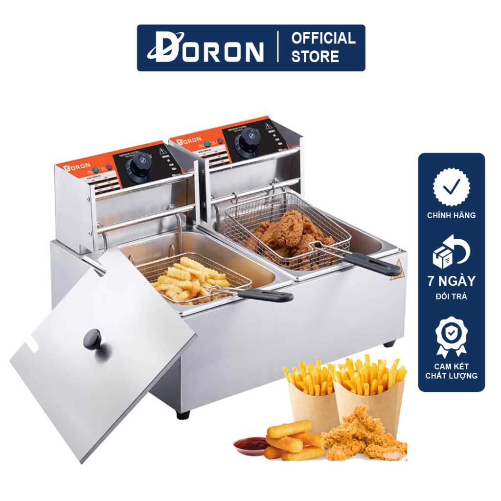 Bếp chiên nhúng đôi DORON 5000W đa năng chiên gà rán, khoai tây, đồ ăn nhanh