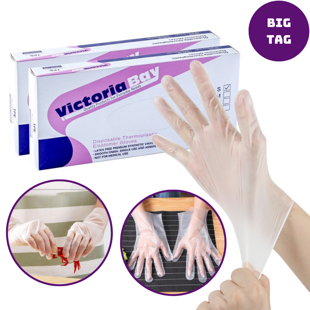 hộp 100 găng tay nilon dùng 1 lần victoria bay hàng cao cấp không mùi, găng tay chất TPE 0200