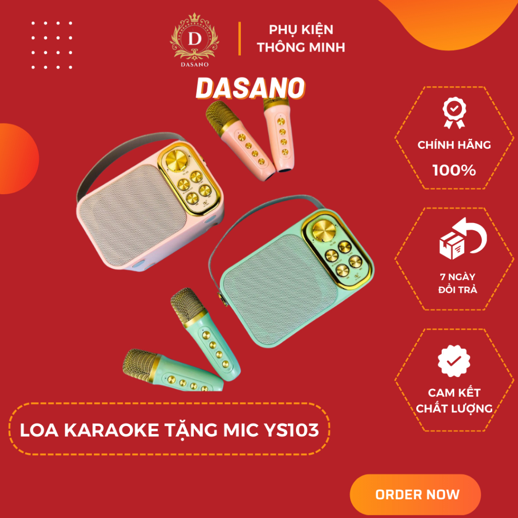 Loa Karaoke , Loa Bluetooth Mini DASANO YS103 Kèm 1 Mic Không Dây Nhỏ Gọn Có Chức Năng Đổi Giọng Âm Thanh Chất Lượng