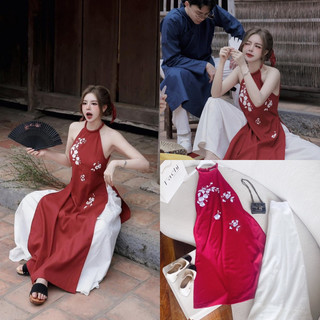 SET ÁO DÀI CỔ YẾM + CHÂN VÁY MIDI TRẮNG 🌟