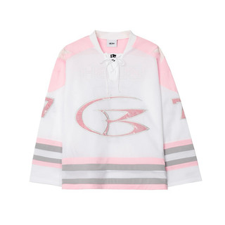 Blish B logo Hockey Jersey trắng phối hồng xám.