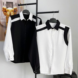 Áo Sơ Mi Nam Nữ Cặp Đôi Tay Dài Phối Khác Màu Độc Đáo Chất Vải Cotton Lạnh Cao Cấp 777HKsomi679 679