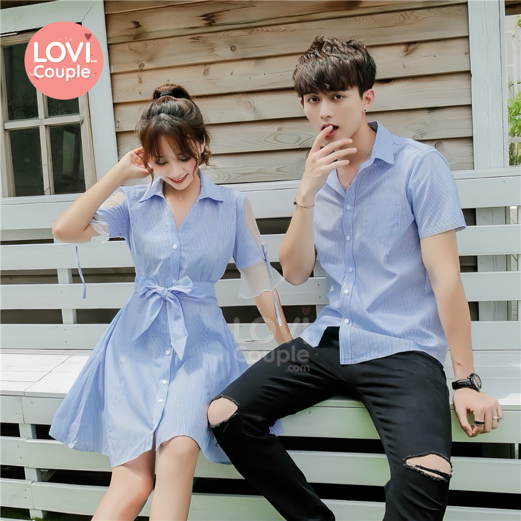 [LoviCouple] Đồ Đôi - Áo cặp váy sơ mi đôi XANH DƯƠNG - Có Video