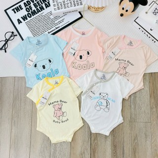Bộ Body Chip Cộc Tay Vải Petit Thun Lạnh MazaKids Phối Màu In Hình Ngộ Nghĩnh, Mềm Mại Co Giãn Cho Bé 3-9kg (mới)