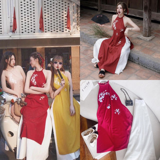 Set áo dài cổ yếm + chân váy midi trắng 🌟