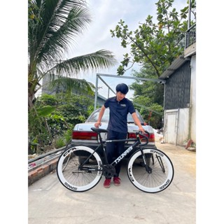 Xe Đạp Thể Thao Fixed Gear Và Single Speed Màu Đen Bóng Vành 6 Phân Trắng (Tặng Kèm Dây Strap)