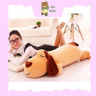 Chó bông nằm lười dài mũi tim - gấu bông gối ôm chó mũi tim tai dài siêu to siêu mềm mịn co dãn 4 chiều nuta