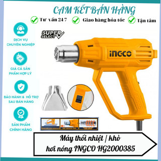 Máy khò nhiệt ingco hg2000385 công suất 2000w kèm 1 đầu thổi lượng khí 300/500l/phút, máy thổi nhiệt 350°c/550°c