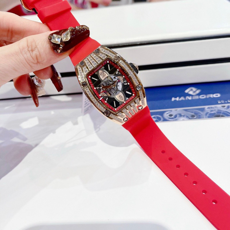 Đồng Hồ nữ Hanboro By Huboler đính đá chính hãng dây cao su
