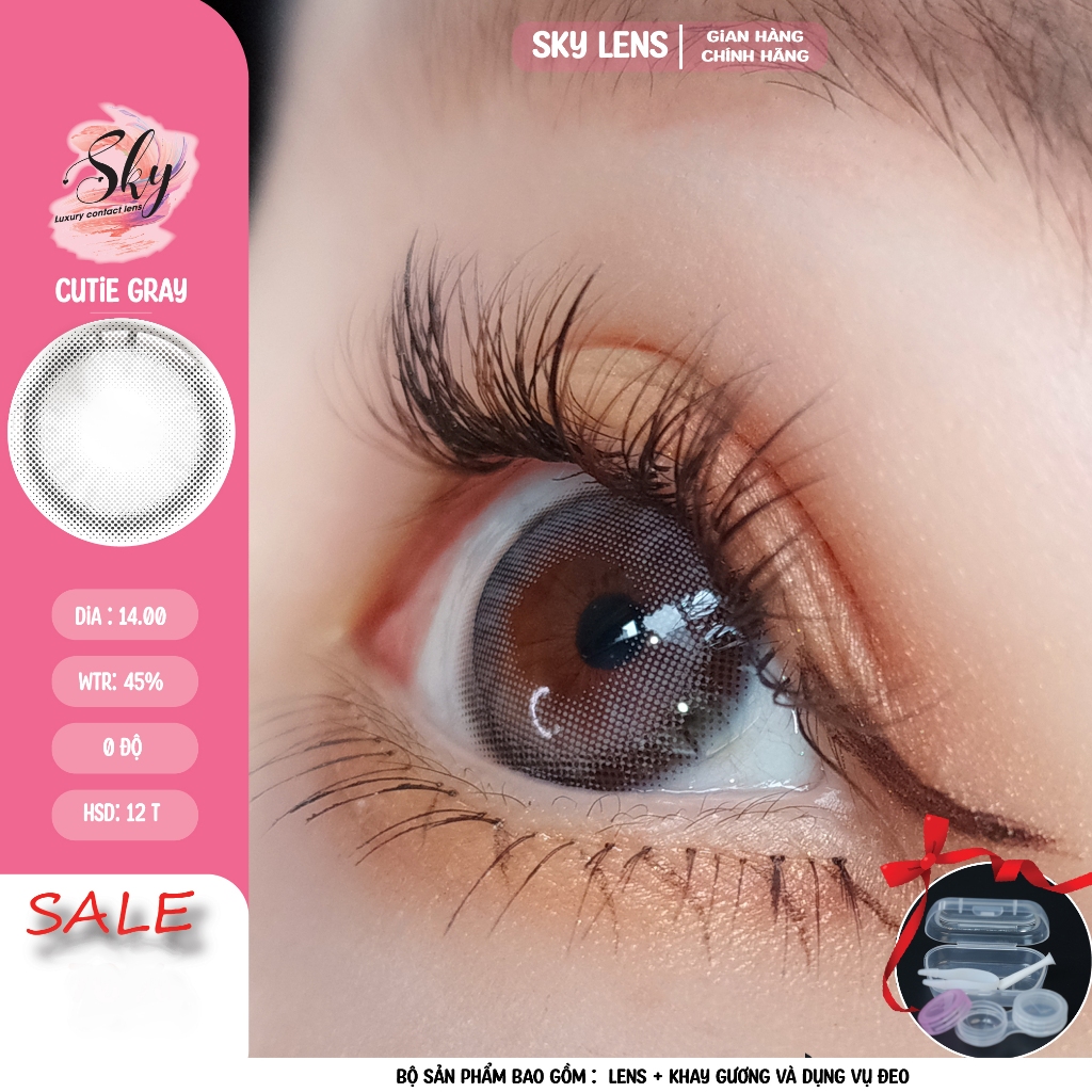 Cutie Gray Dia 14.00 Bc 8.6 Không độ- Kính áp tròng Sky Contact lens màu xám