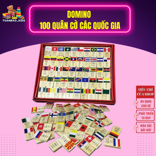 Domino cờ 100 quốc gia gỗ - chơi & học với 99 quân cờ tên đất nước và lá cờ liên hợp quốc - đa ngữ: hàn, trung, anh, nga