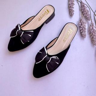 Giày sục nữ mũi nhọn phối nơ ấu cao 3p chất liệu bằng nhung cao cấp Thiên An TA09