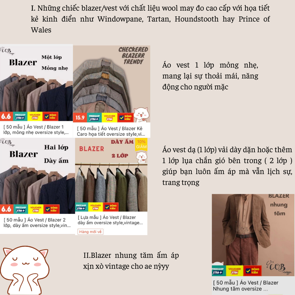 Áo Vest / Blazer oversize ,vintage, công sở Nhật,Hàn - secondhand  - -Lựa mẫu tại danh mục Blazer/Coat