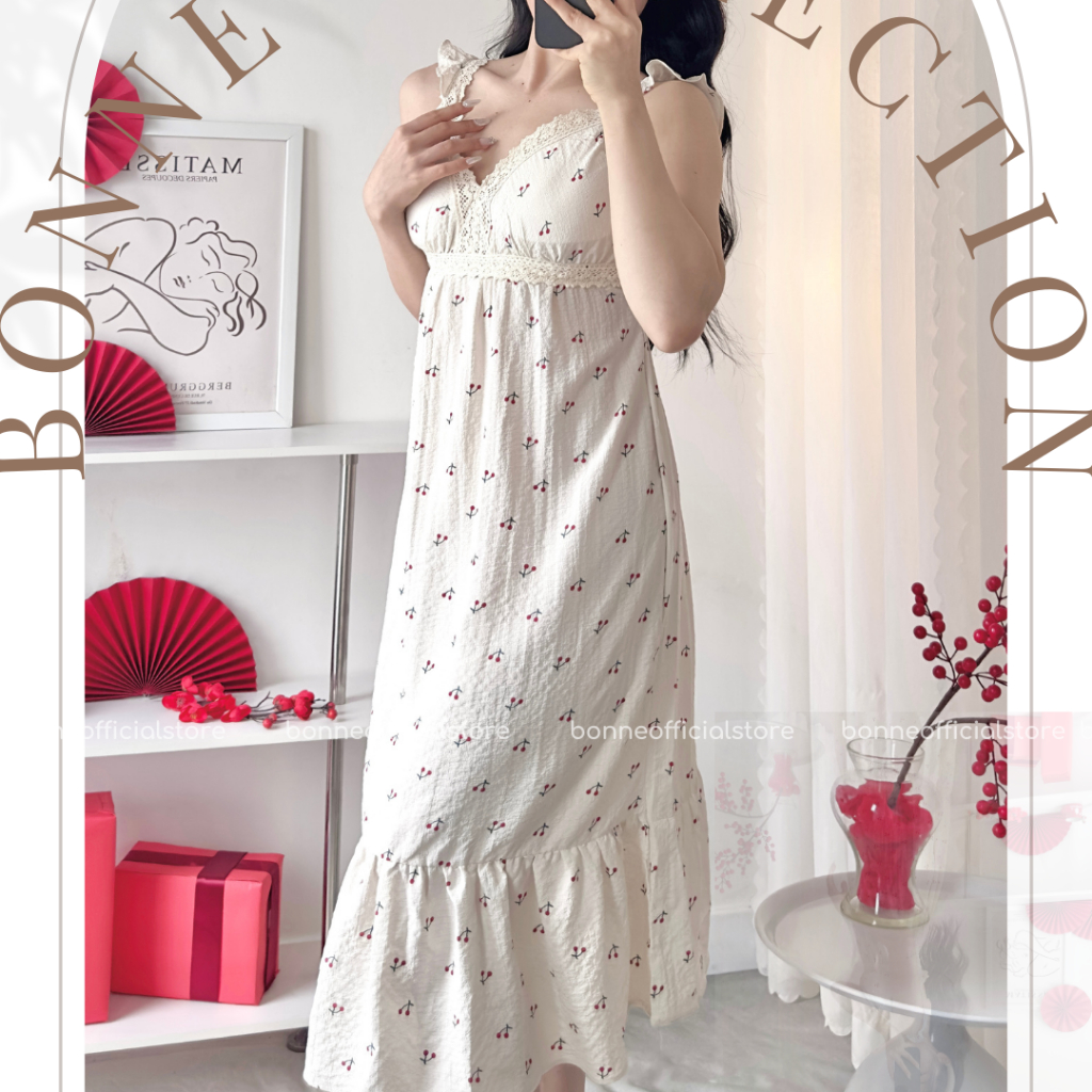 Đầm Ngủ Ngắn Sexy Nữ, Váy Dài Ngủ Không Tay Cánh Tiên Bèo Nhẹ Xinh Xắn, Xốp Cotton Hàn Quốc Dễ Thương Bonne DASEDR159