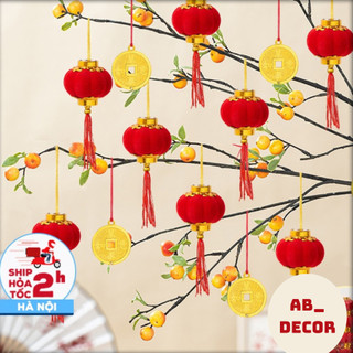 Đèn lồng đỏ nhung mini trang trí Tết 2024 treo đào ,quất đẹp quả đèn lồng đỏ nhung quả cầu trang trí cây đào, quất
