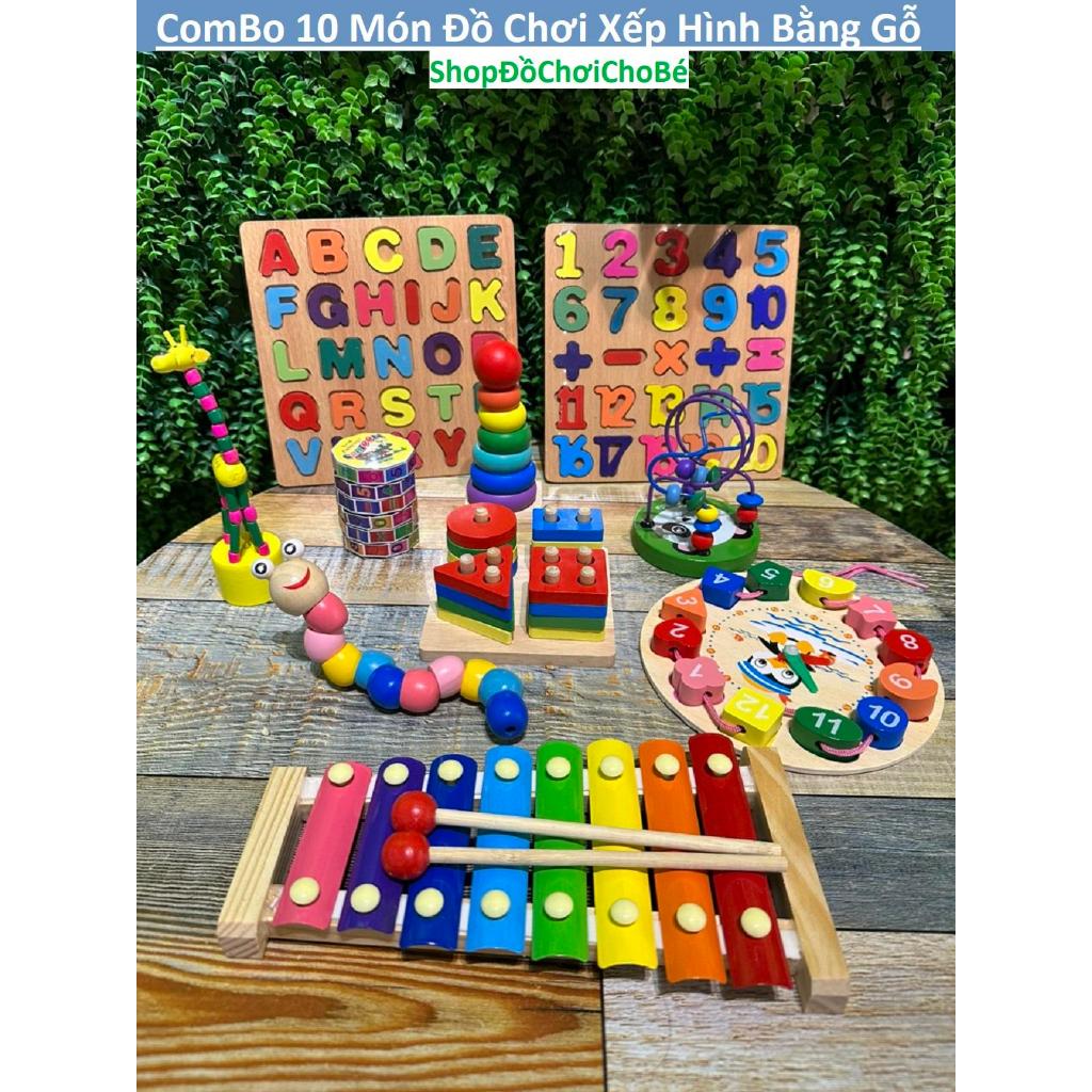 Đồ chơi COMBO 10 món xếp gỗ thông minh, trí tuệ cho bé