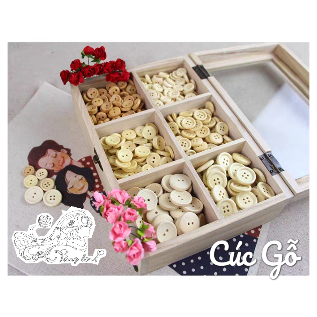Nút/Cúc Gỗ Tròn Làm Đồ Thủ Công - Nhiều Loại Nhiều Size