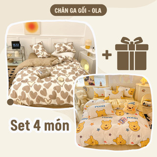 Bộ ga giường cotton poly drap giường 4 món thun lạnh 1m6x2m 1m8x2m 2m2x2m