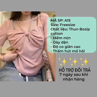 ÁO THUN KIỂU NƠ NGỰC - THUN BOZIP COTTON