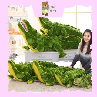 Gấu bông cá sấu mặt ngáo xanh, gối ôm cá sấu màu xanh bông vải nhung siêu mềm mịn nuta