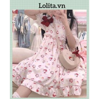 Váy đầm lolita JSK in hình hello kitty xinh xắn, ko kèm áo (Kèm ảnh thật)