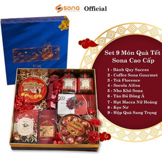 Set 9 món quà tết sona cao cấp, hộp quà tết biếu tặng mã 13