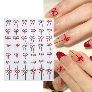 Sticker nơ đá đỏ đen dán móng / Sticker dán móng nơ có đá đỏ đen