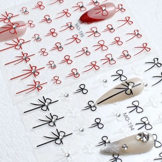 Sticker nơ đá đỏ đen dán móng / Sticker dán móng nơ có đá đỏ đen