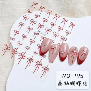 Sticker nơ đá đỏ đen dán móng / Sticker dán móng nơ có đá đỏ đen