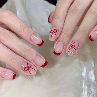 Sticker nơ đá đỏ đen dán móng / Sticker dán móng nơ có đá đỏ đen
