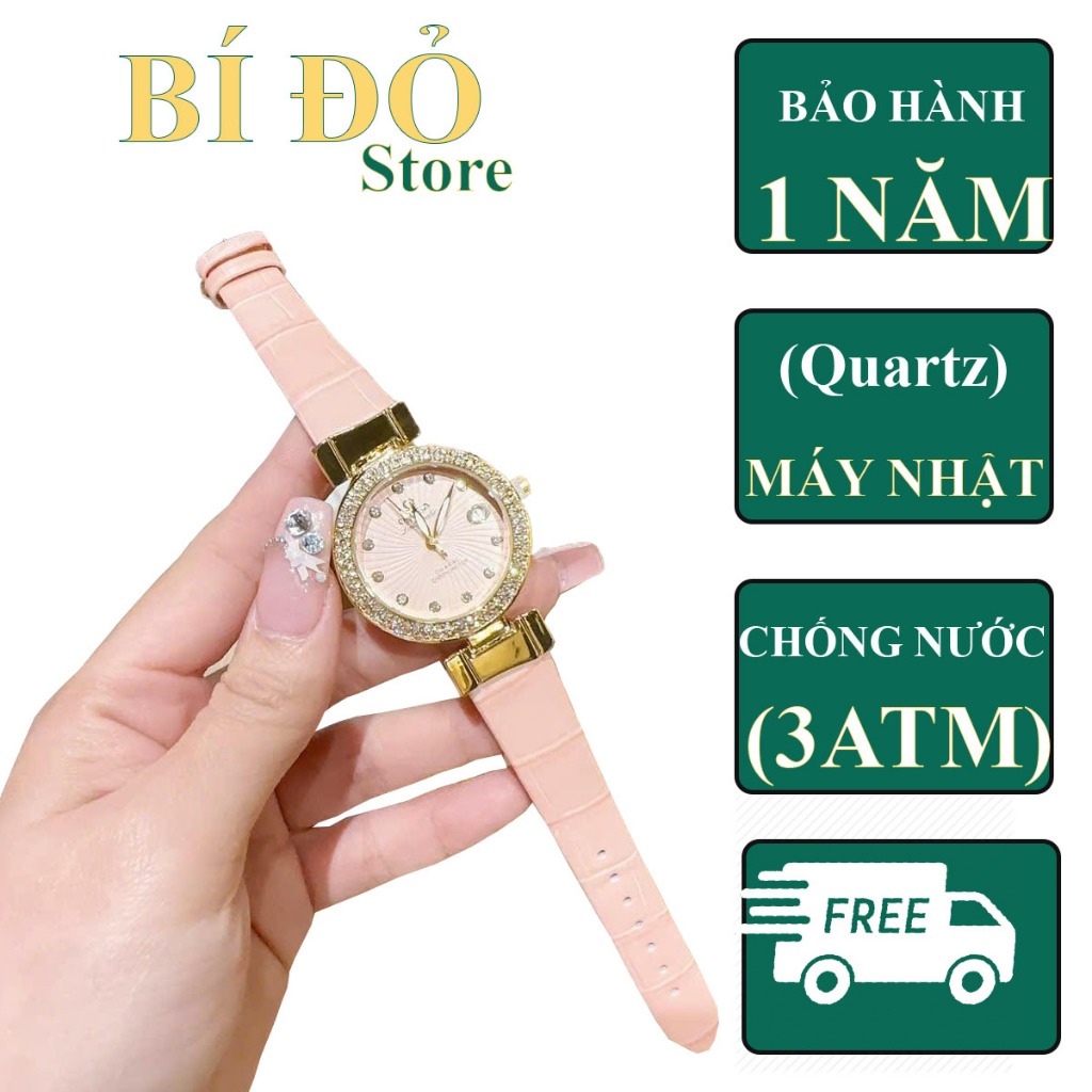 Đồng hồ nữ OMEGA máy nhật, kính shaphire, chống nước, mặt size 34mm, dây da CAO CẤP