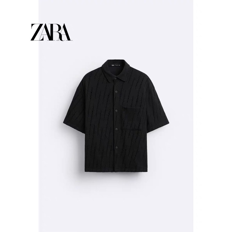 Zara Auth Áo sơ mi Nam đen len móc size s dày ấm