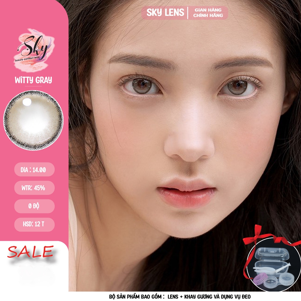 Kính áp tròng màu nâu tây Sky Lens Korea- Witty Gray Dia 14.00 Bc 8.6