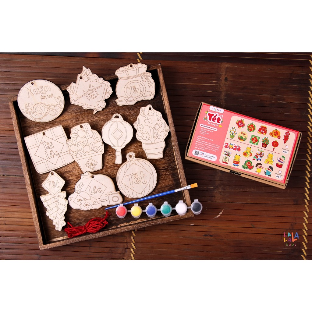 Đồ Chơi Tô Màu Gỗ - Bộ Kit DIY Tự Vẽ và Làm Đồ Trang Trí Tết - Lalala Baby