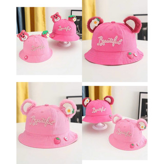 Nón cho bé 1-4 tuổi, nón bucket gấu dâu Quảng Châu, nón vành che nắng cho bé gái cực dễ thương