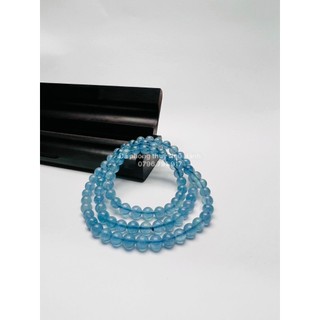 Vòng tay Aquamarine quấn 3 vòng vip 5A chất đậm trong đẹp size 4.3-6.5mm hàng kiểm định kèm hộp