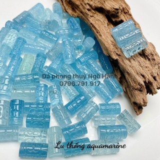 Lu thống đá aquamarine chạm kim tiền trong siêu đẹp