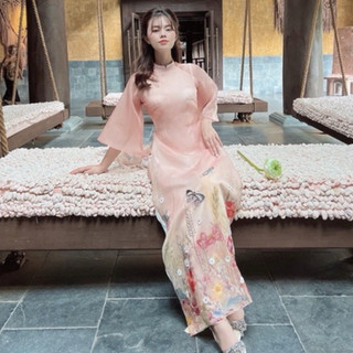 Áo dài cách tân 4 tà Xuân Hoa tay lửng chất tơ lụa cao cấp, áo dài truyền thống đẹp sang trọng ( kèm quần(
