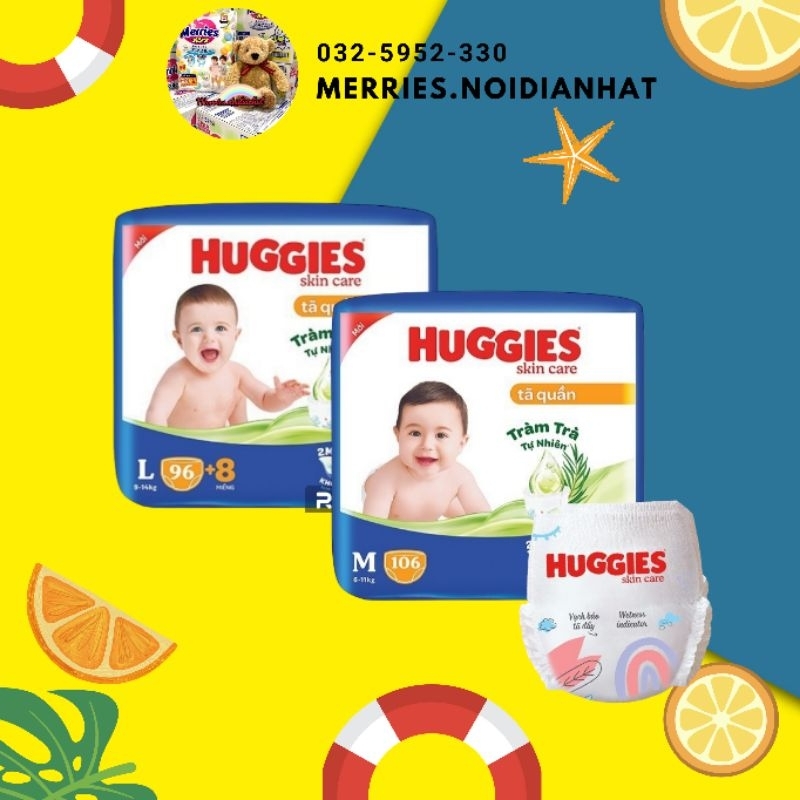 [SIÊU NHIỀU MIẾNG] Tã quần Huggies Tràm Trà Tự Nhiên SKINCARE Pants Mega Jumbo M106/L104/XL88/XXL80