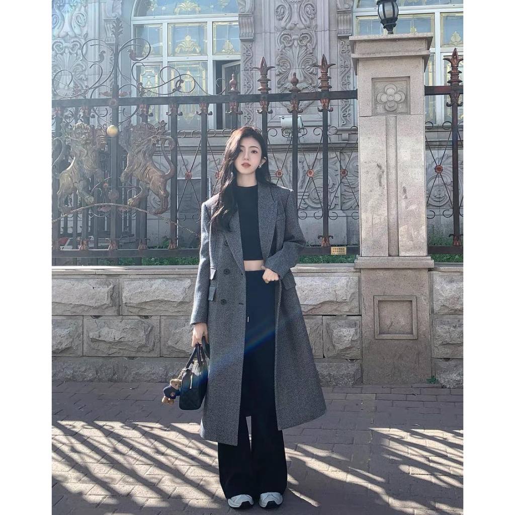 Áo măng tô dạ kẻ xương cá Eclipse Clothing